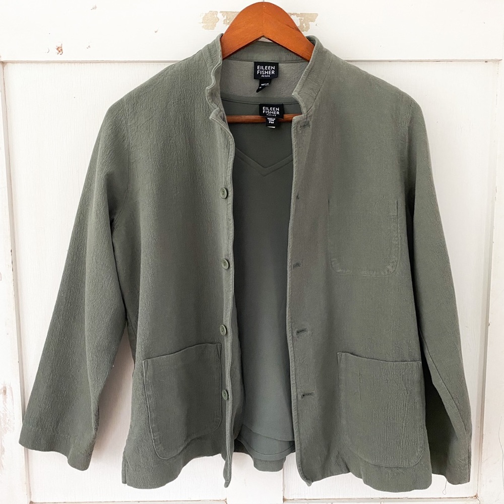 Eileen Fisher green two-piece top tank jacket Pet M